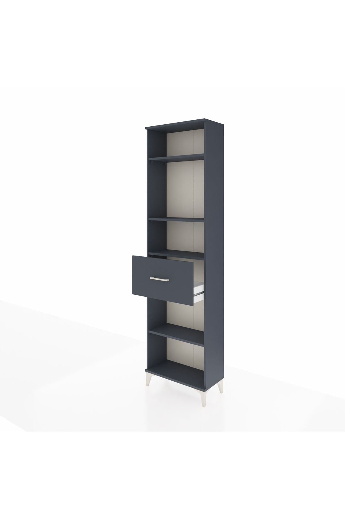 Arges Dolap 4 Raflı Tek Çekmeceli 60x30x221 Antrasit-Antrasit