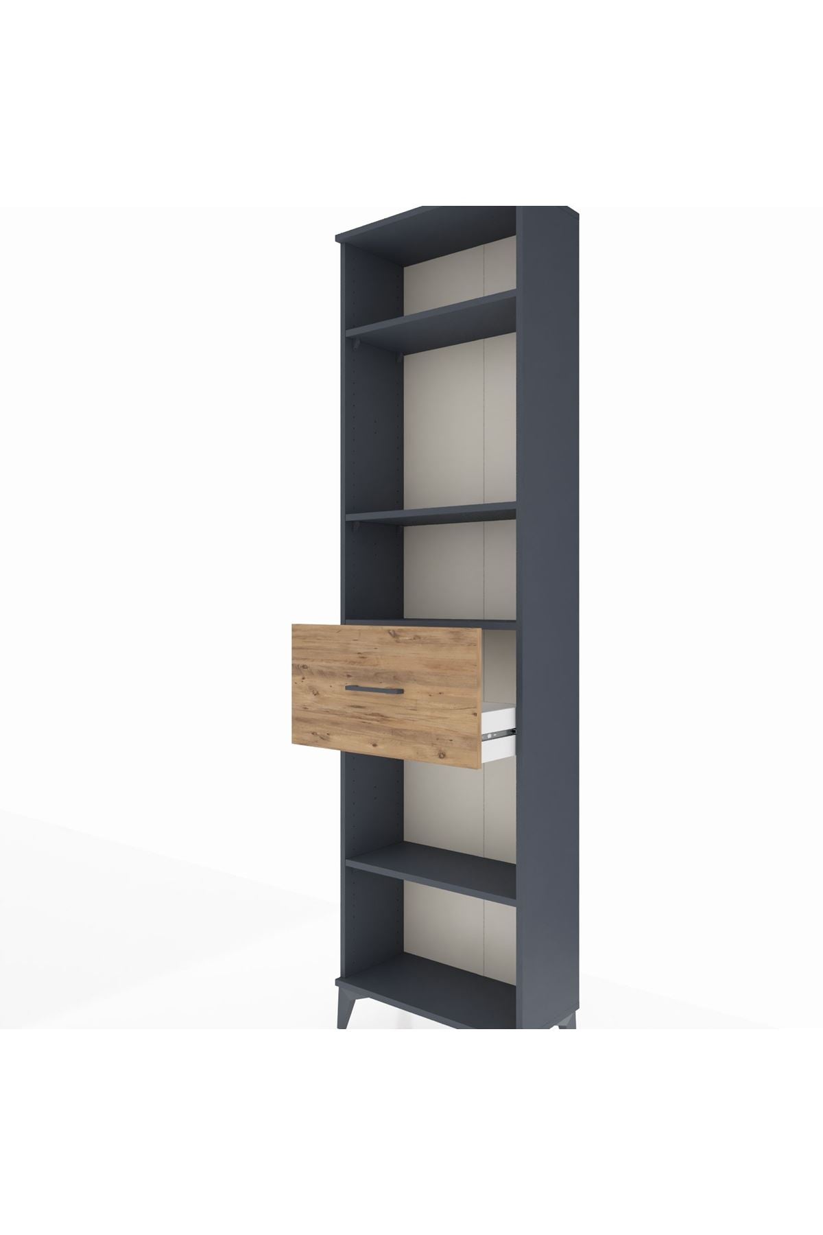 Arges Dolap 4 Raflı Tek Çekmeceli 60x30x221 Antrasit-Çam