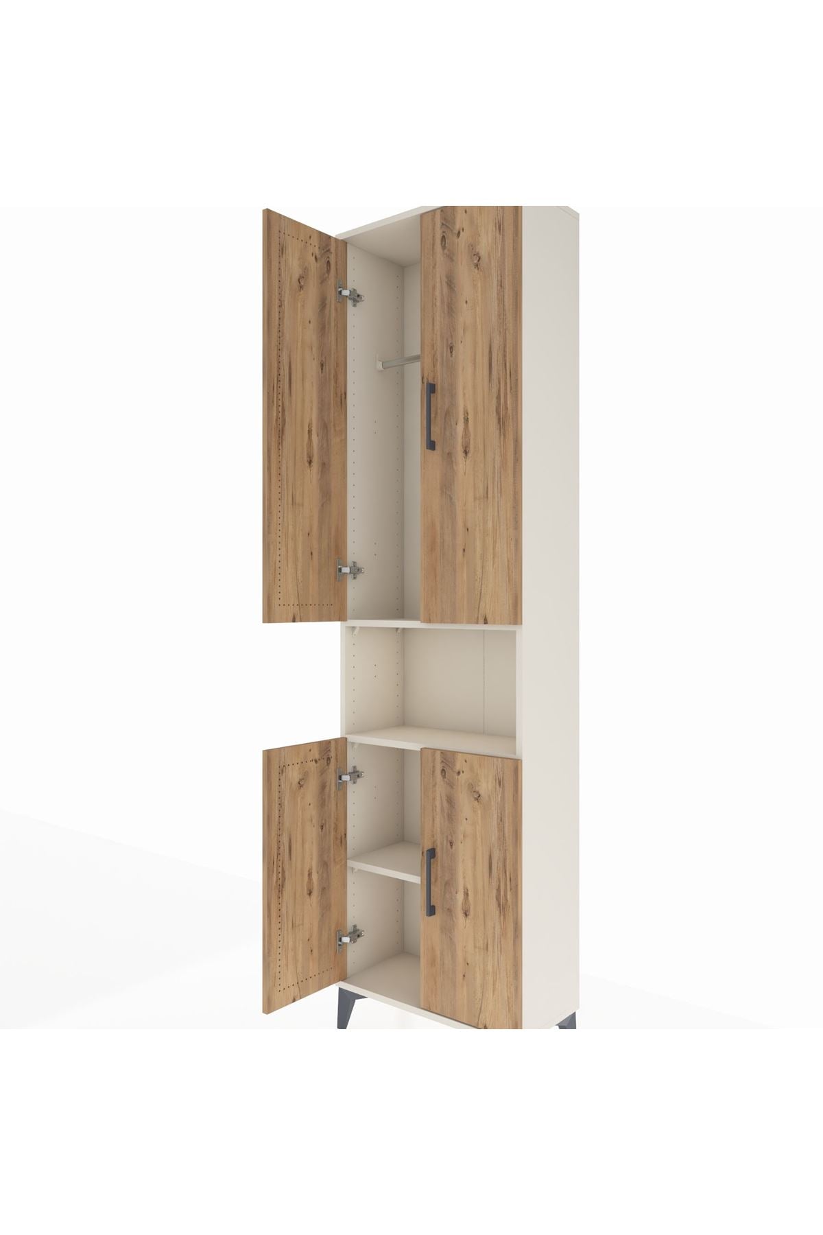 Arges Dolap 3 Raflı 4 Kapaklı Tek Askılı 60x30x221 Aytaşı-Çam