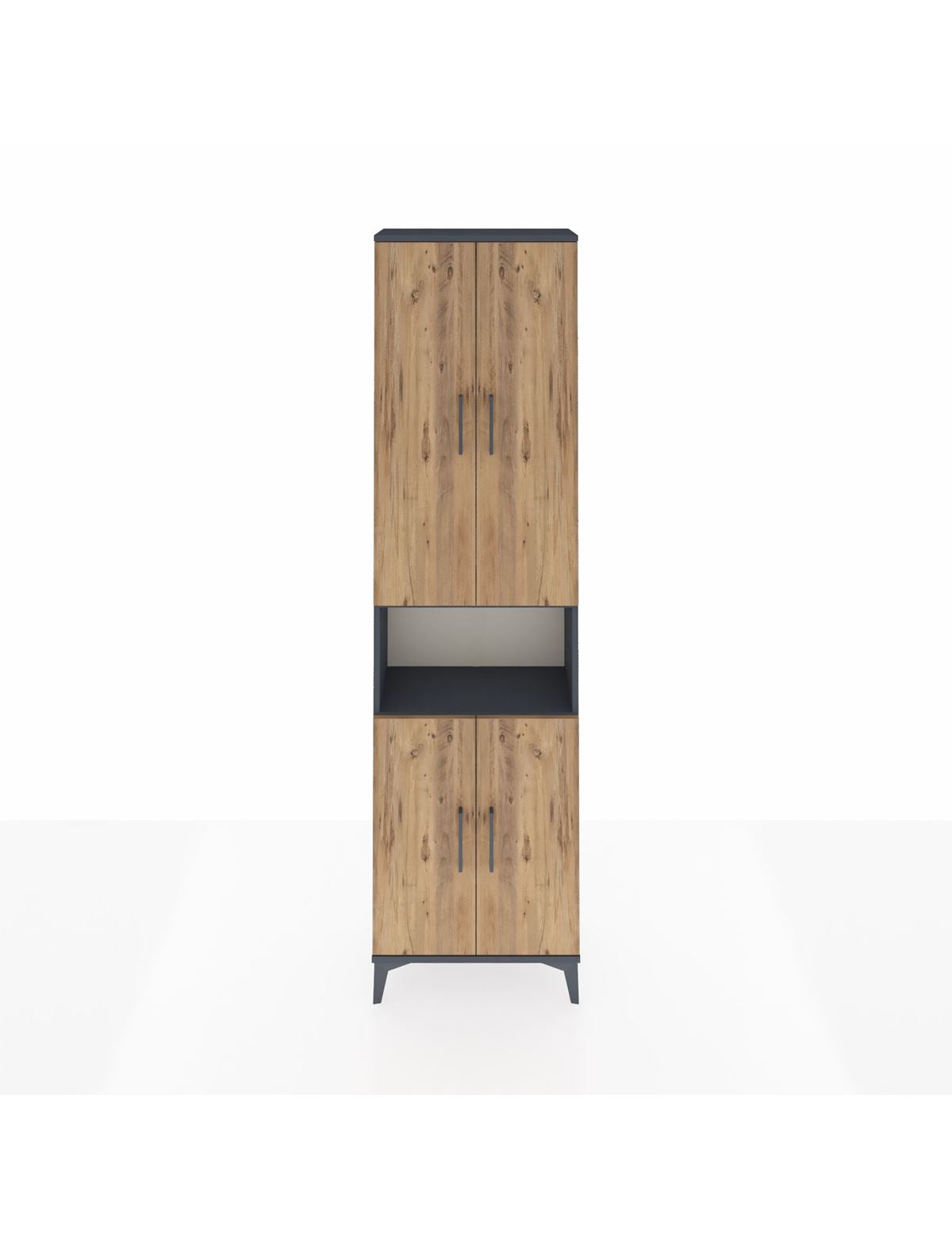 Arges Dolap 3 Raflı 4 Kapaklı Tek Askılı 60x30x221 Antrasit-Çam