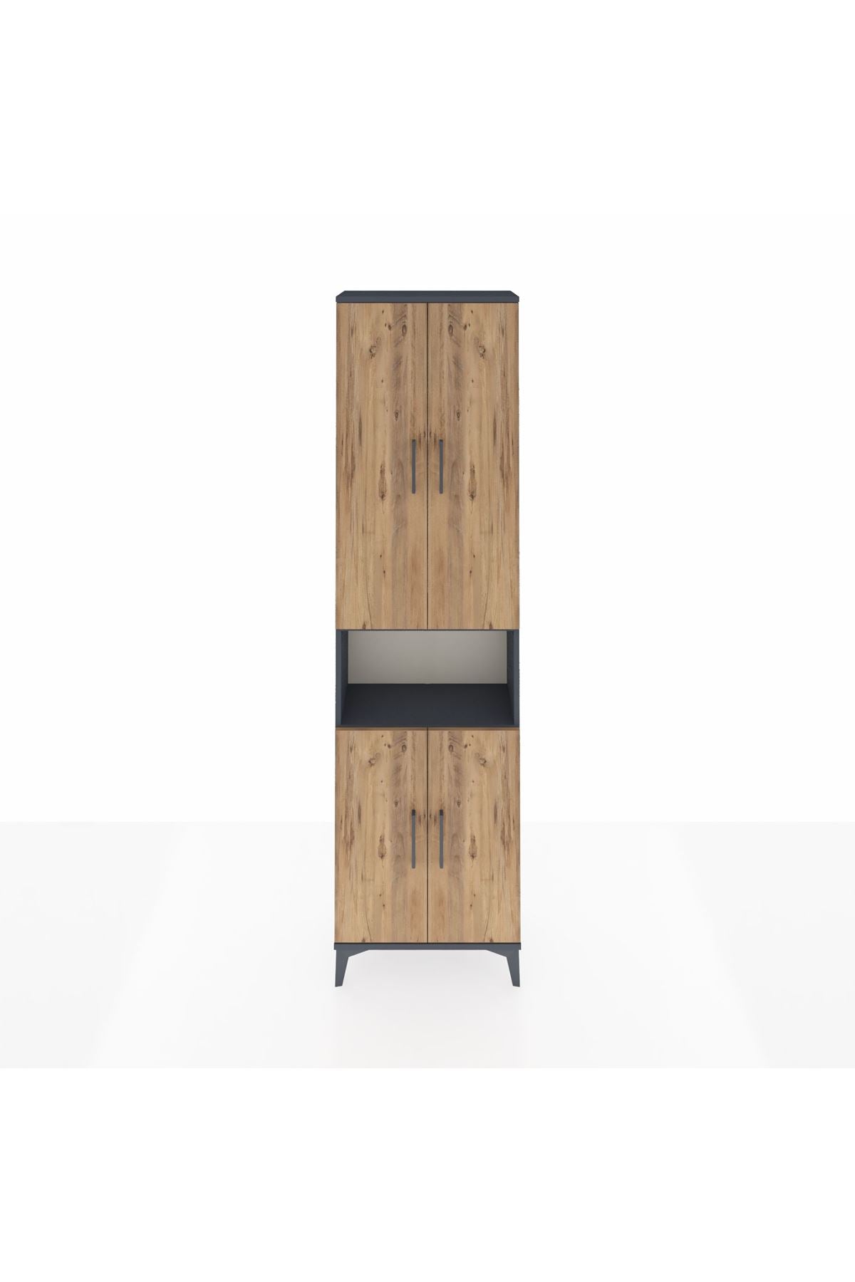 Arges Dolap 3 Raflı 4 Kapaklı Tek Askılı 60x30x221 Antrasit-Çam