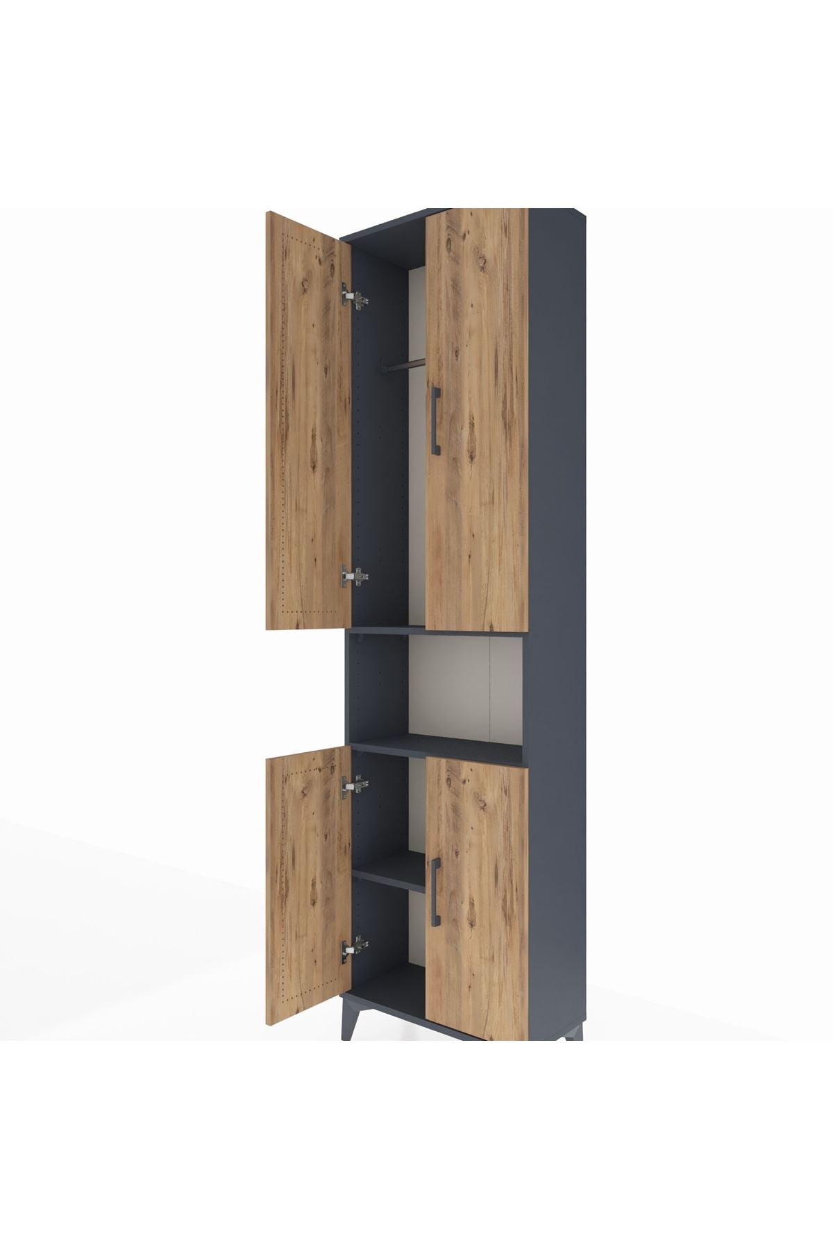 Arges Dolap 3 Raflı 4 Kapaklı Tek Askılı 60x30x221 Antrasit-Çam