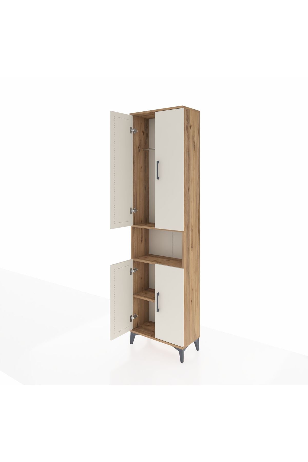 Arges Dolap 3 Raflı 4 Kapaklı Tek Askılı 60x30x221 Çam-Aytaşı