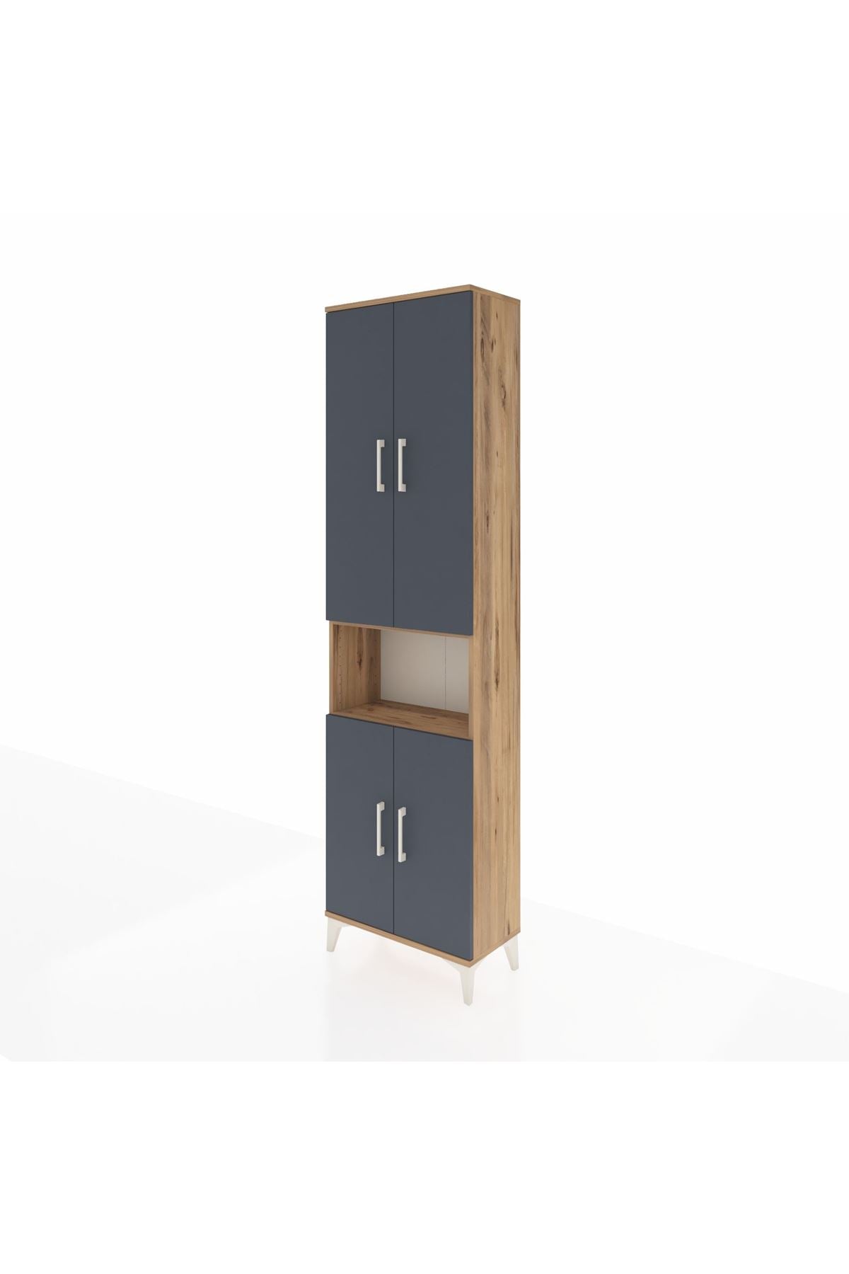 Arges Dolap 3 Raflı 4 Kapaklı Tek Askılı 60x30x221 Çam-Antrasit