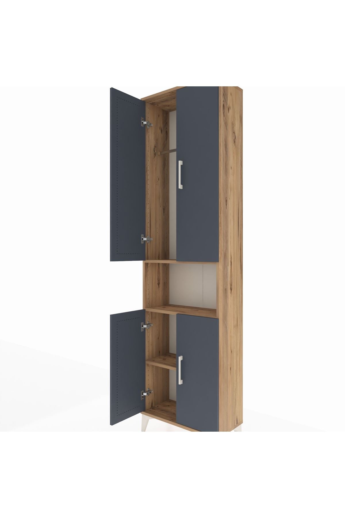 Arges Dolap 3 Raflı 4 Kapaklı Tek Askılı 60x30x221 Çam-Antrasit