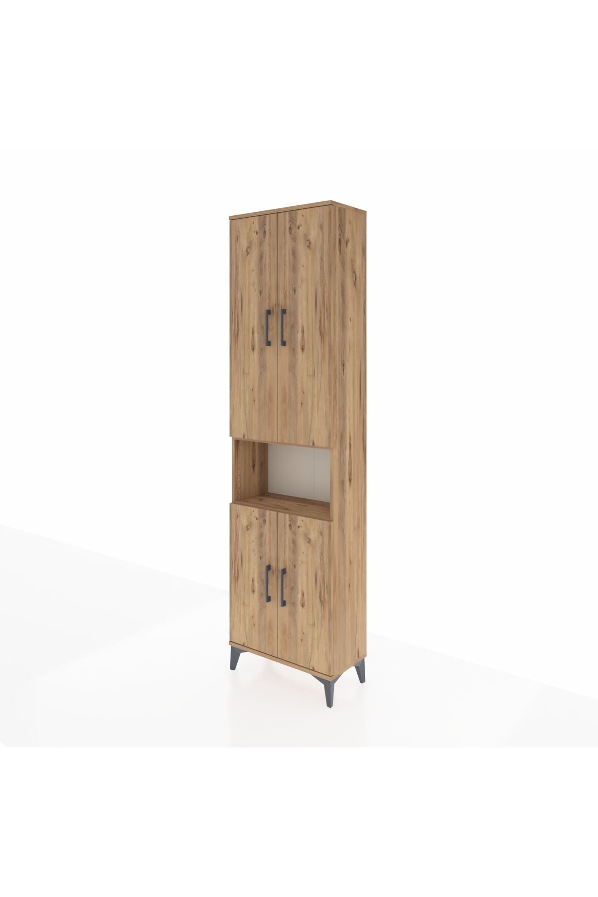 Arges Dolap 3 Raflı 4 Kapaklı Tek Askılı 60x30x221 Çam-Çam