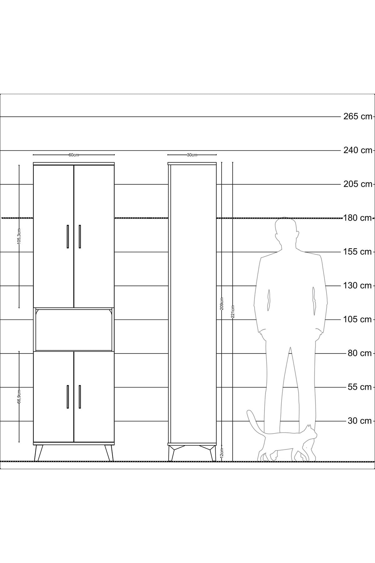 Arges Dolap 3 Raflı 4 Kapaklı Tek Askılı 60x30x221 Çam-Çam