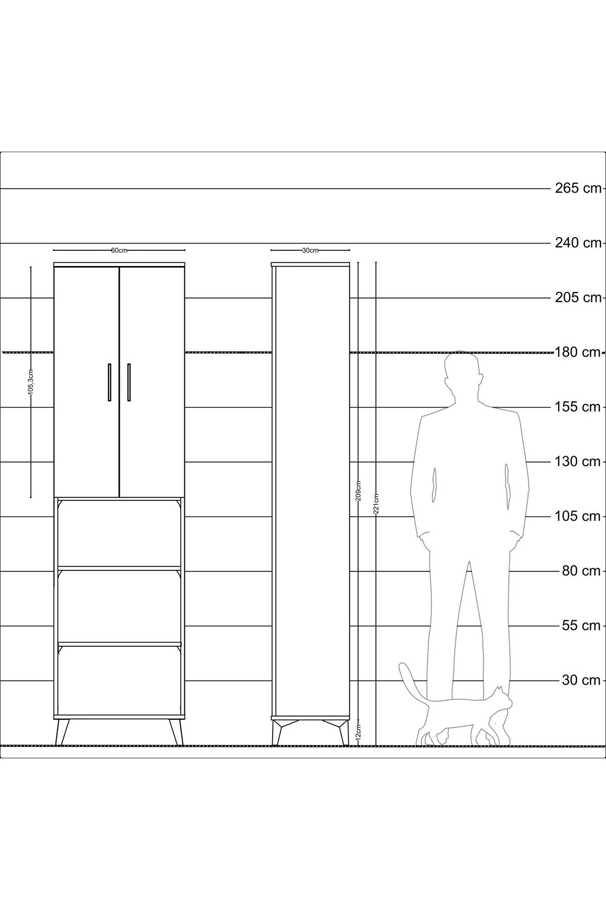 Arges Dolap 3 Raflı 2 Kapaklı Tek Askılı 60x30x221 Aytaşı-Antrasit