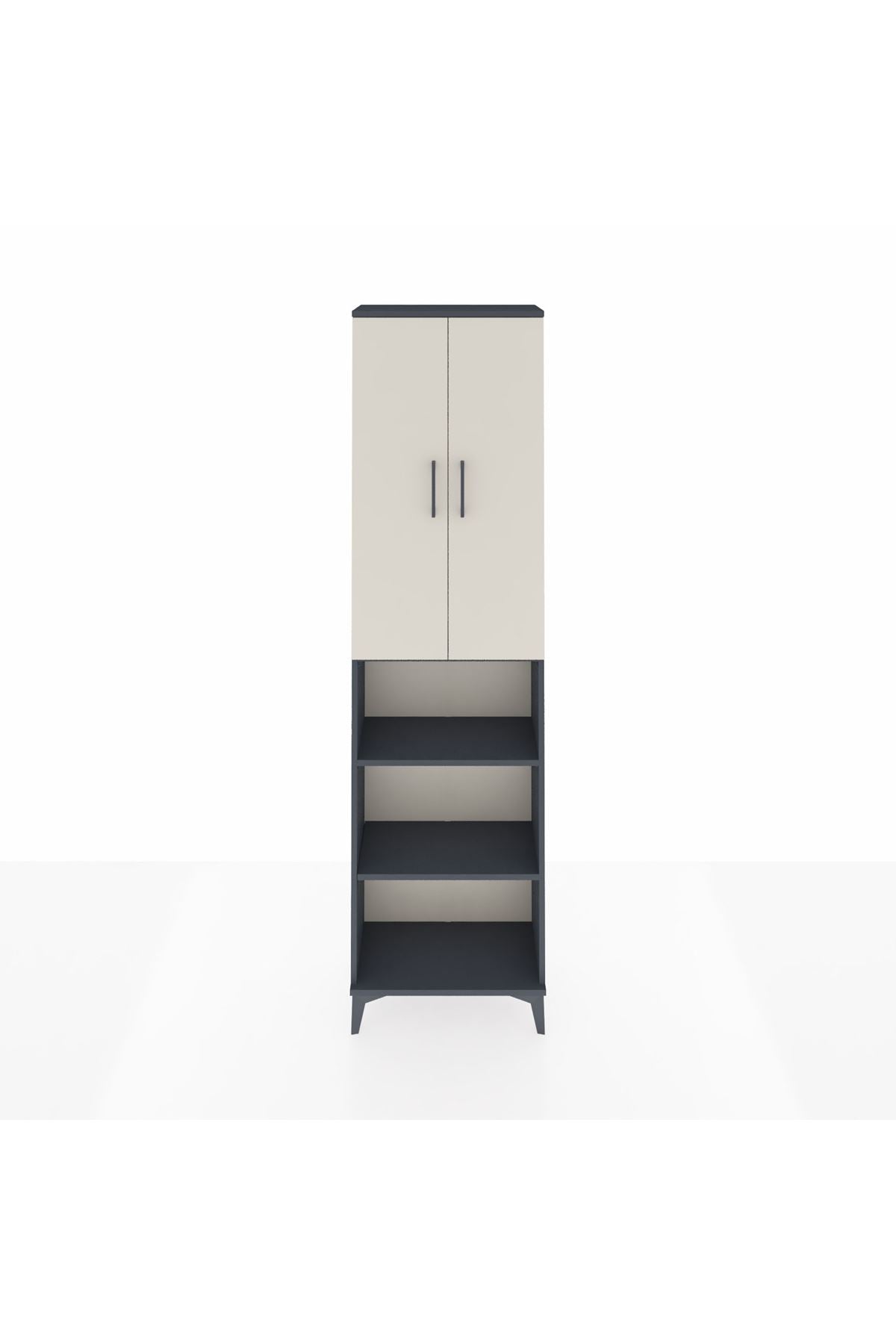 Arges Dolap 3 Raflı 2 Kapaklı Tek Askılı 60x30x221 Antrasit-Aytaşı
