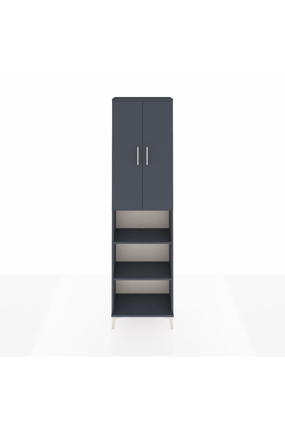 Arges Dolap 3 Raflı 2 Kapaklı Tek Askılı 60x30x221 Antrasit-Antrasit