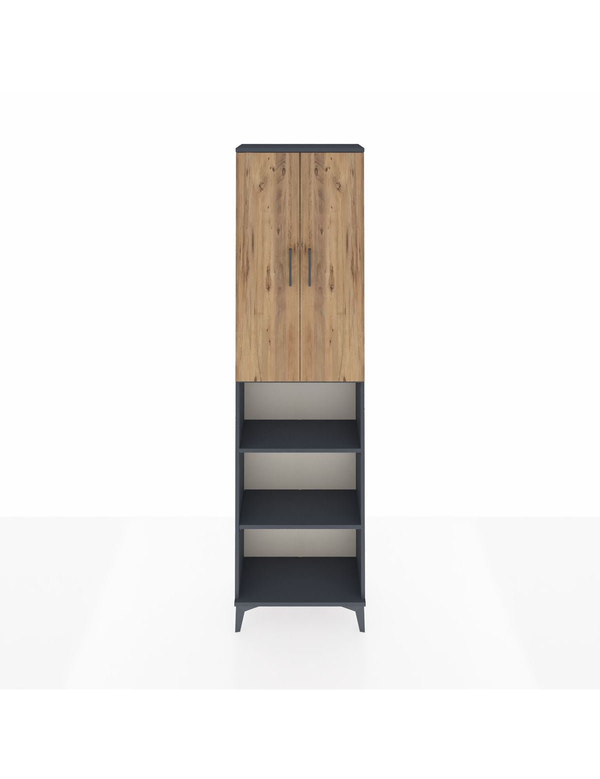 Arges Dolap 3 Raflı 2 Kapaklı Tek Askılı 60x30x221 Antrasit-Çam