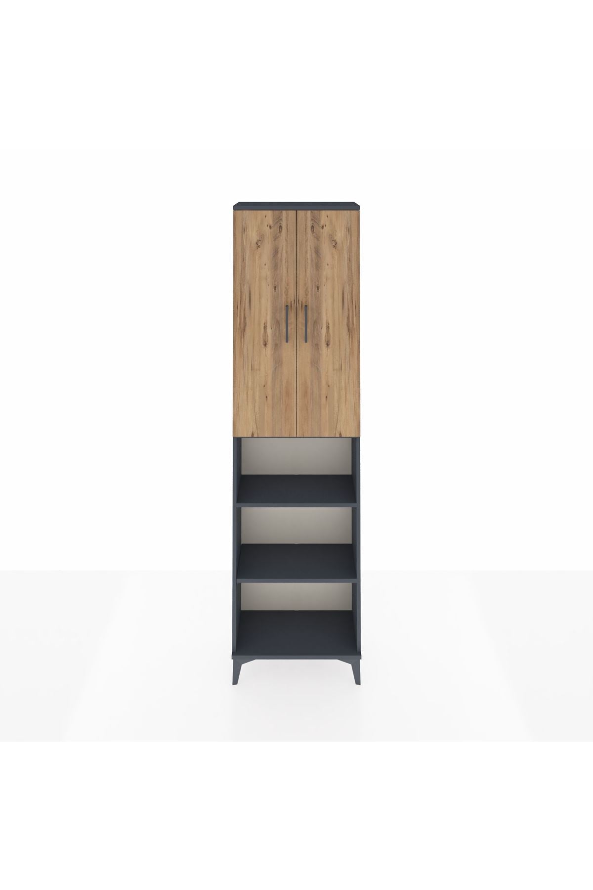 Arges Dolap 3 Raflı 2 Kapaklı Tek Askılı 60x30x221 Antrasit-Çam