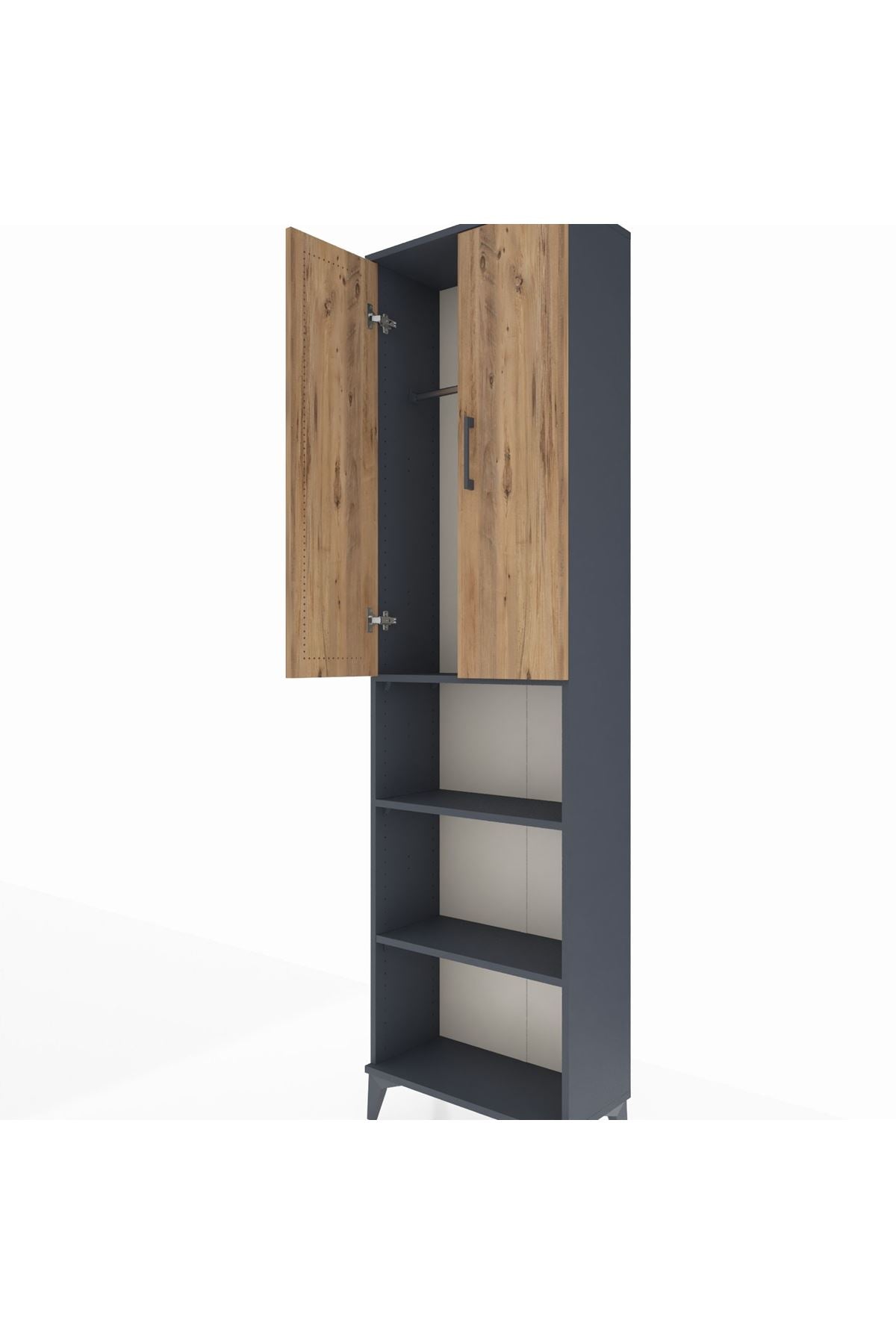 Arges Dolap 3 Raflı 2 Kapaklı Tek Askılı 60x30x221 Antrasit-Çam