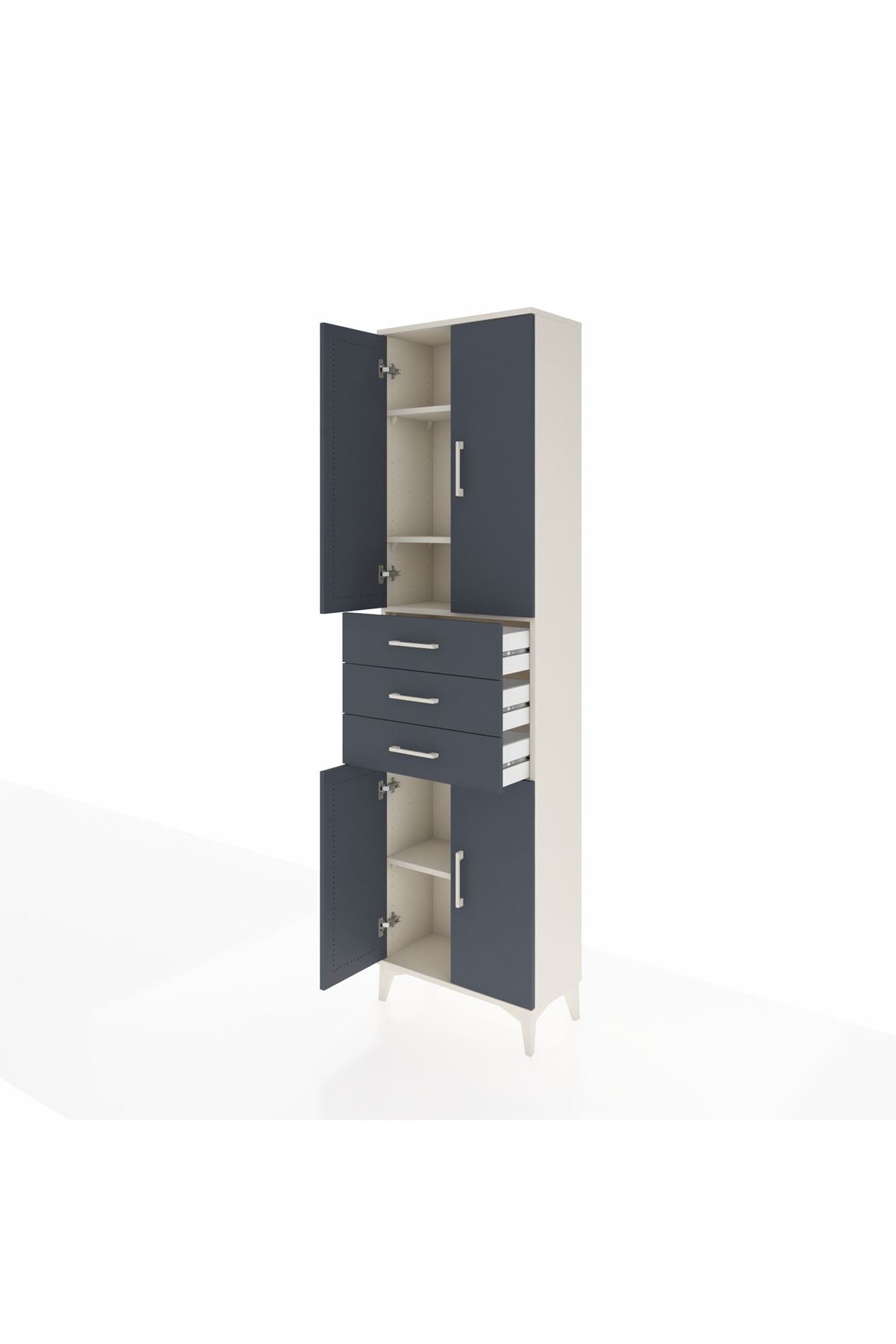 Arges Dolap 4 Raflı 3 Çekmeceli 4 Kapaklı 60x30x221 Aytaşı-Antrasit