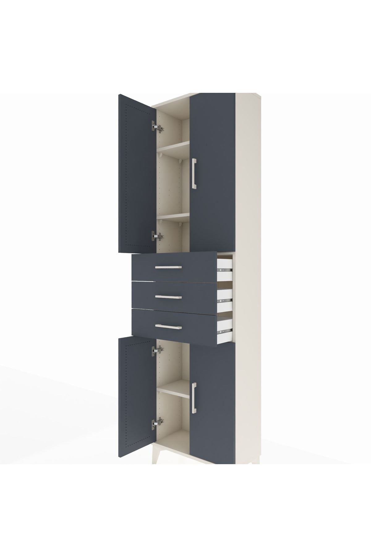 Arges Dolap 4 Raflı 3 Çekmeceli 4 Kapaklı 60x30x221 Aytaşı-Antrasit