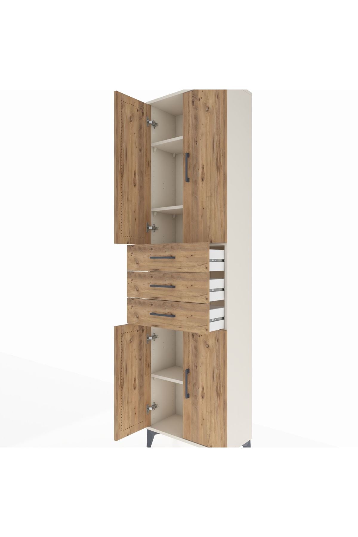 Arges Dolap 4 Raflı 3 Çekmeceli 4 Kapaklı 60x30x221 Aytaşı-Çam