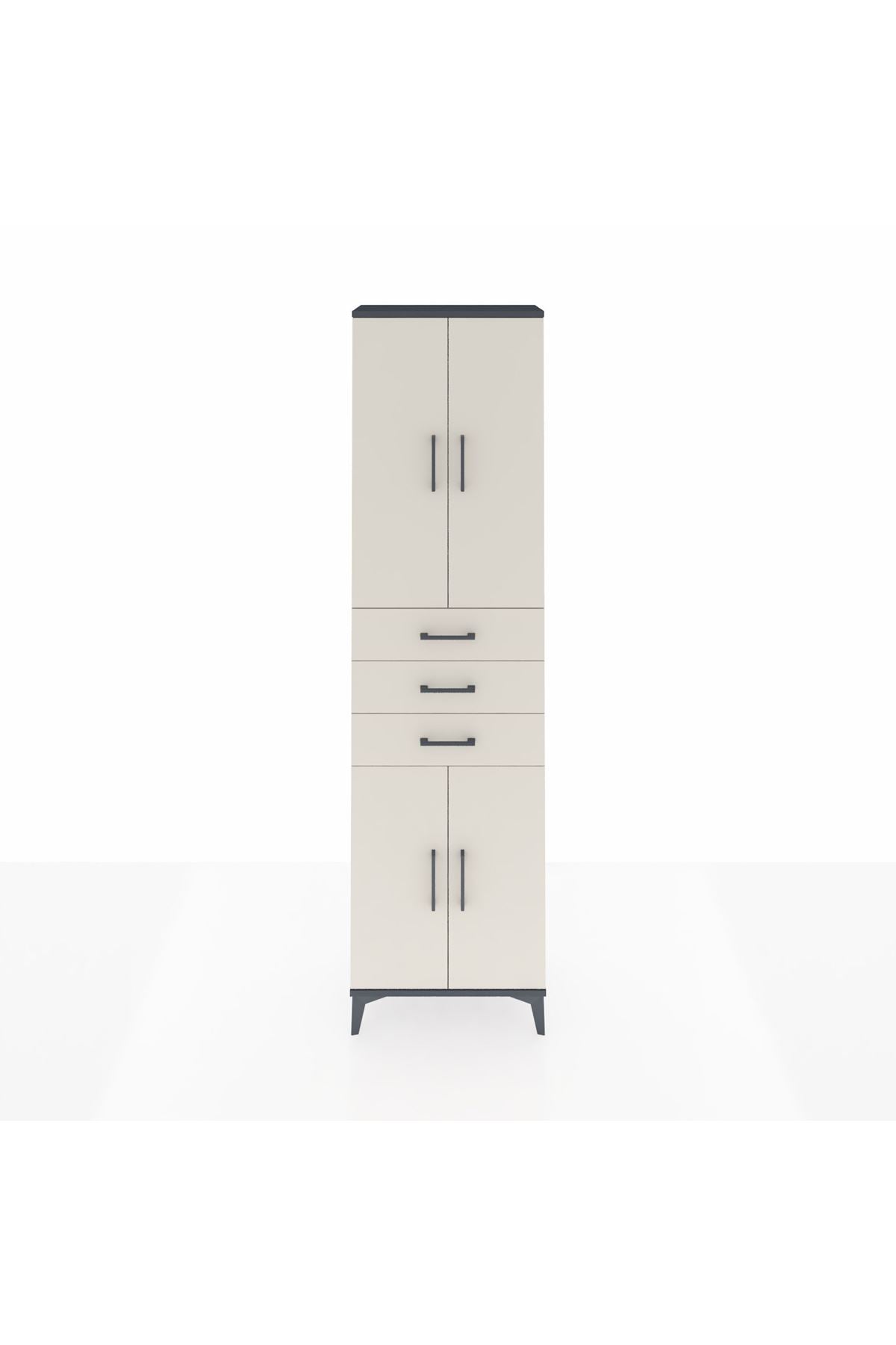 Arges Dolap 4 Raflı 3 Çekmeceli 4 Kapaklı 60x30x221 Antrasit-Aytaşı
