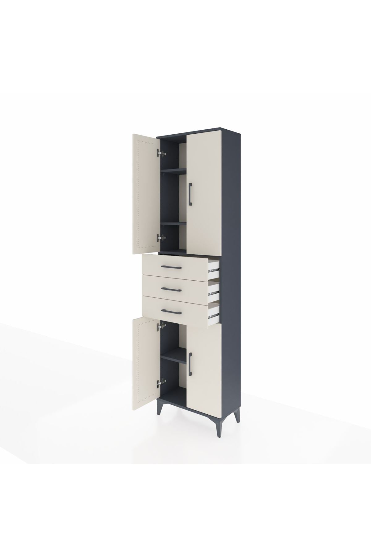 Arges Dolap 4 Raflı 3 Çekmeceli 4 Kapaklı 60x30x221 Antrasit-Aytaşı