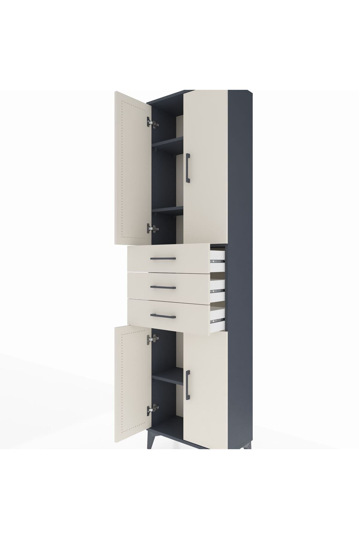 Arges Dolap 4 Raflı 3 Çekmeceli 4 Kapaklı 60x30x221 Antrasit-Aytaşı