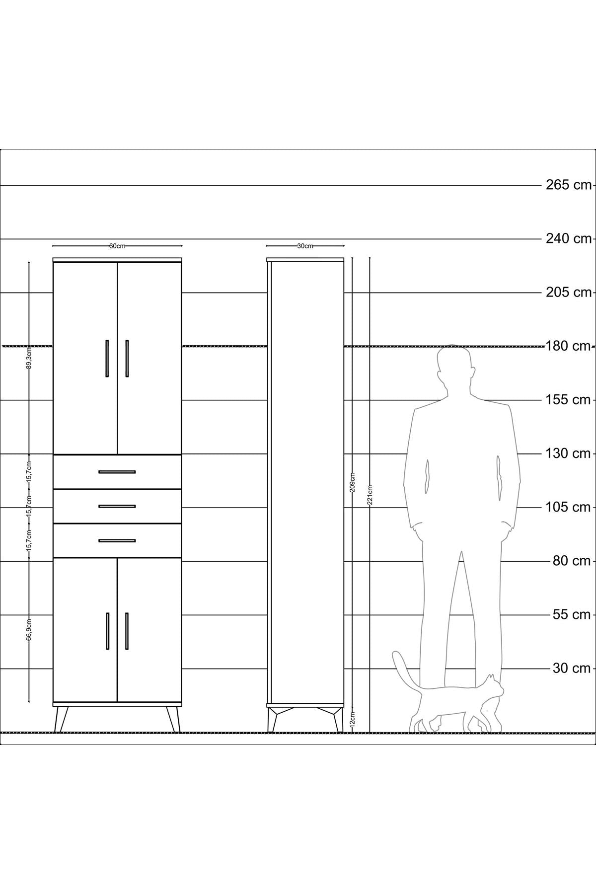 Arges Dolap 4 Raflı 3 Çekmeceli 4 Kapaklı 60x30x221 Antrasit-Aytaşı
