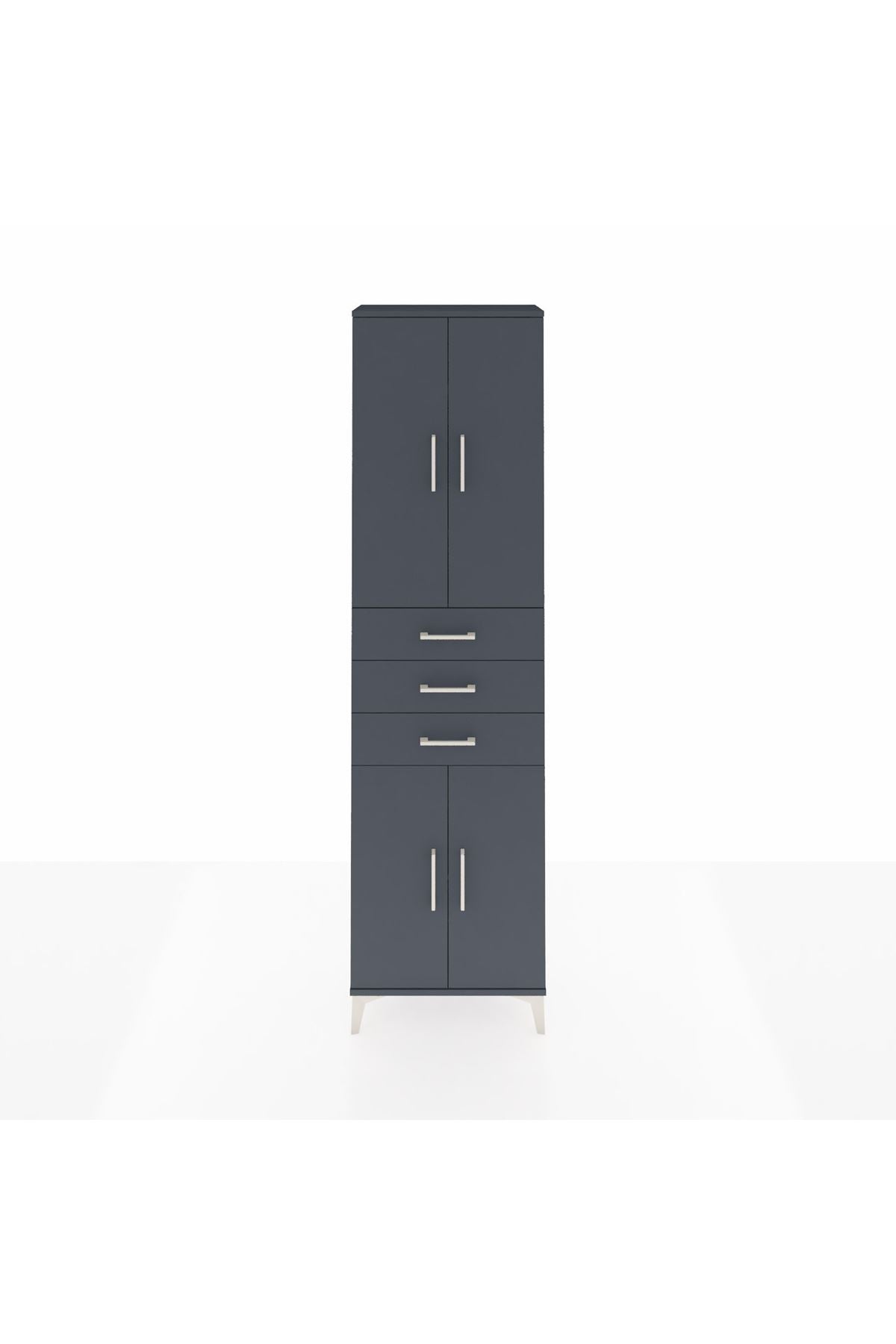 Arges Dolap 4 Raflı 3 Çekmeceli 4 Kapaklı 60x30x221 Antrasit-Antrasit