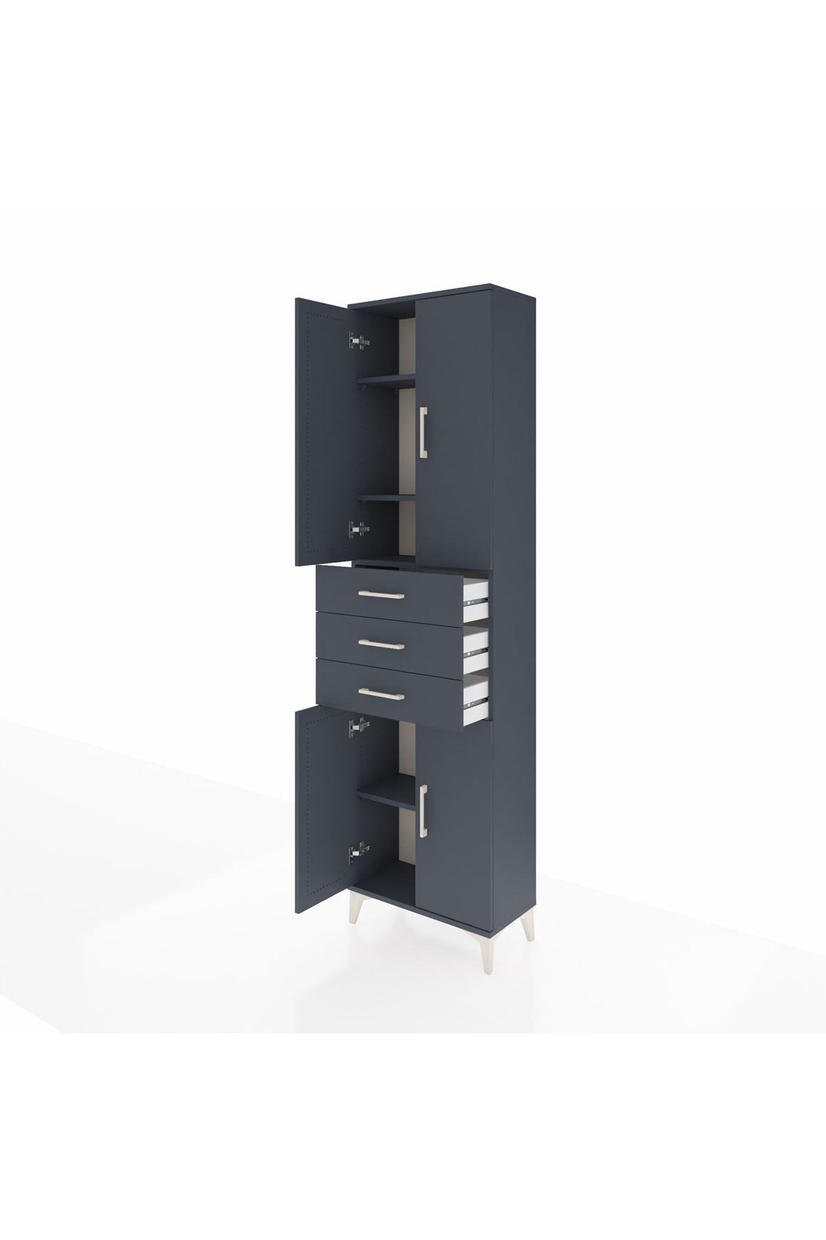 Arges Dolap 4 Raflı 3 Çekmeceli 4 Kapaklı 60x30x221 Antrasit-Antrasit