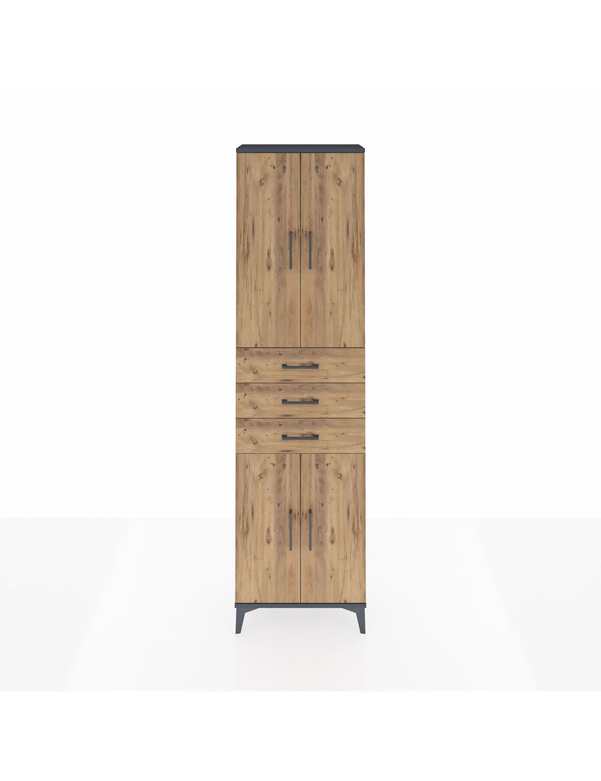 Arges Dolap 4 Raflı 3 Çekmeceli 4 Kapaklı 60x30x221 Antrasit-Çam