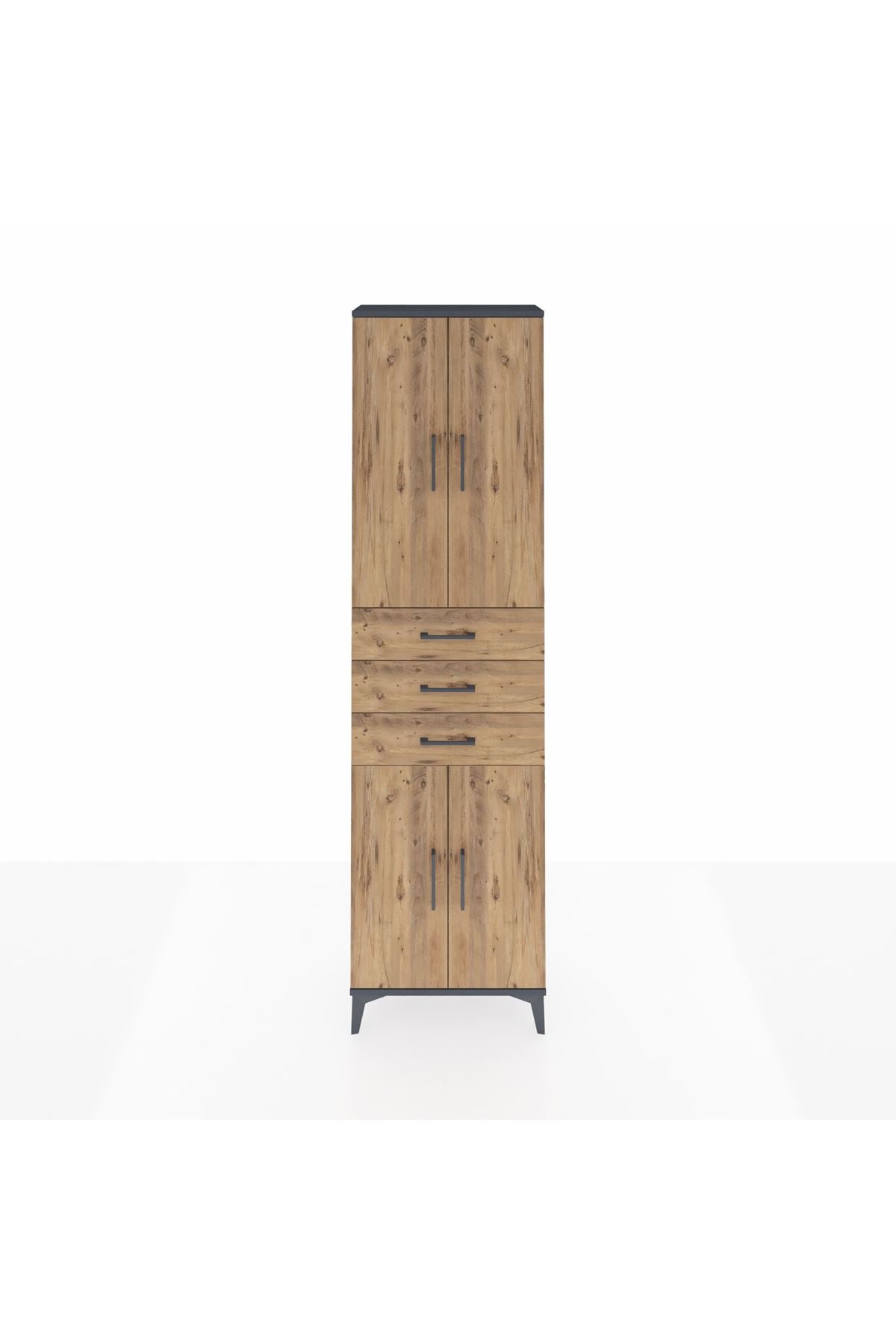 Arges Dolap 4 Raflı 3 Çekmeceli 4 Kapaklı 60x30x221 Antrasit-Çam