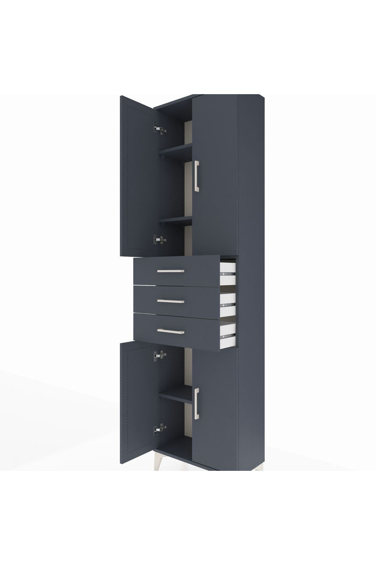 Arges Dolap 4 Raflı 3 Çekmeceli 4 Kapaklı 60x30x221 Antrasit-Antrasit