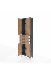 Arges Dolap 4 Raflı 3 Çekmeceli 4 Kapaklı 60x30x221 Antrasit-Çam