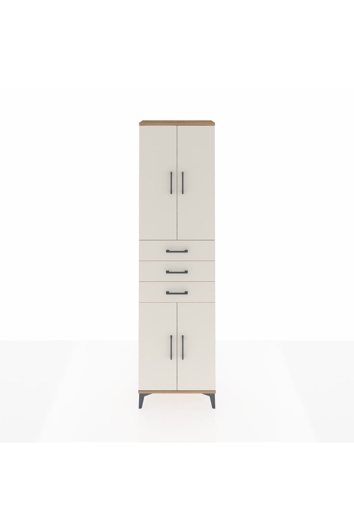 Arges Dolap 4 Raflı 3 Çekmeceli 4 Kapaklı 60x30x221 Çam-Aytaşı