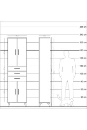 Arges Dolap 4 Raflı 3 Çekmeceli 4 Kapaklı 60x30x221 Antrasit-Çam