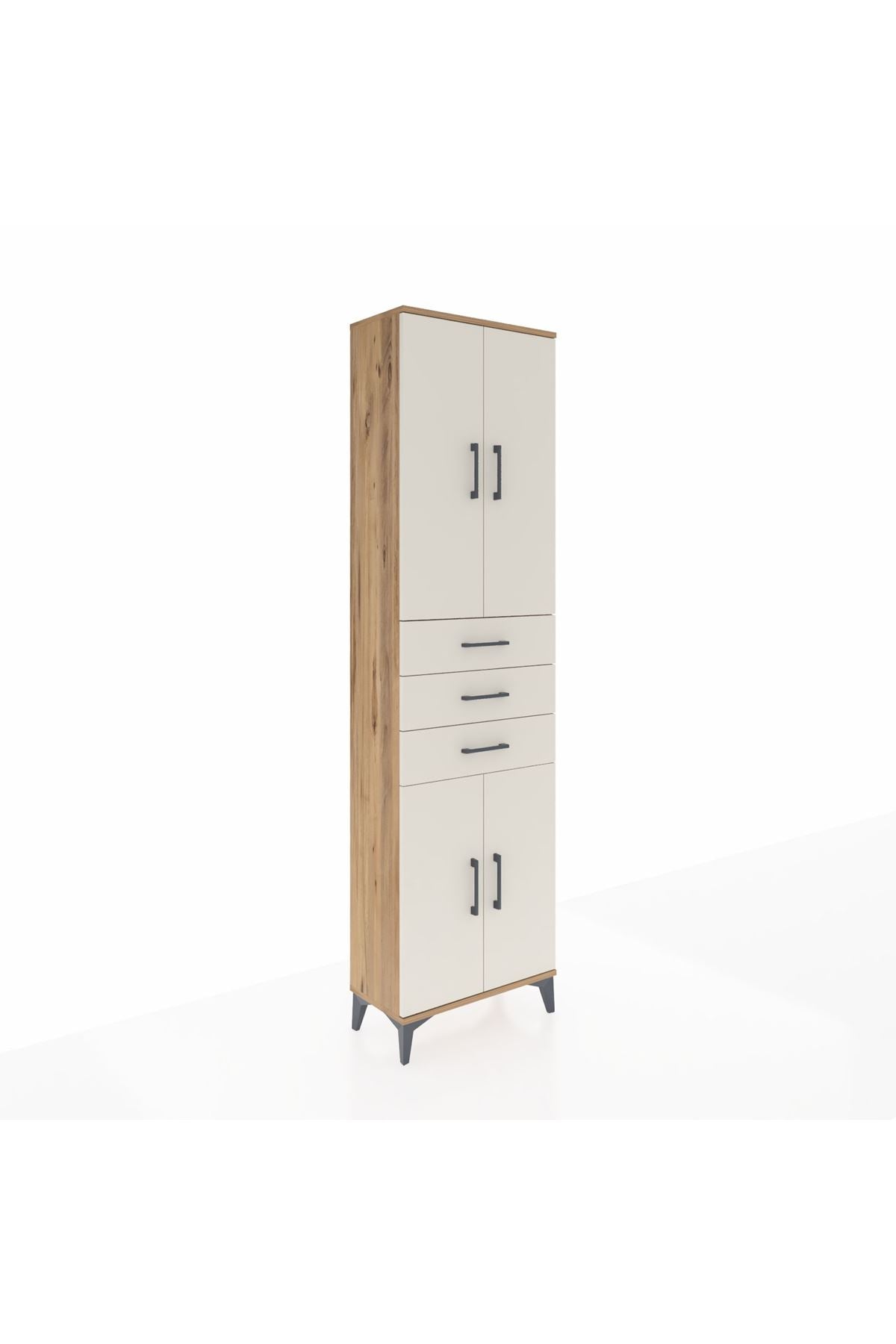 Arges Dolap 4 Raflı 3 Çekmeceli 4 Kapaklı 60x30x221 Çam-Aytaşı