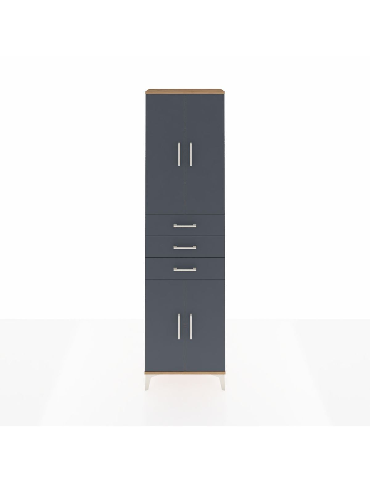 Arges Dolap 4 Raflı 3 Çekmeceli 4 Kapaklı 60x30x221 Çam-Antrasit