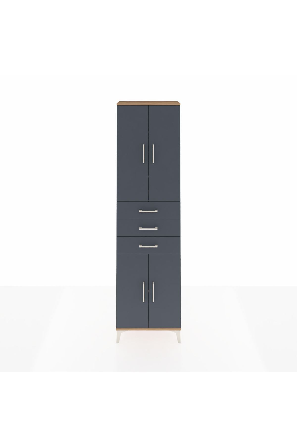 Arges Dolap 4 Raflı 3 Çekmeceli 4 Kapaklı 60x30x221 Çam-Antrasit