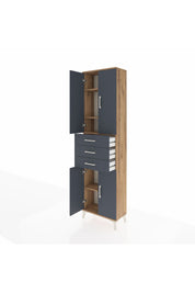 Arges Dolap 4 Raflı 3 Çekmeceli 4 Kapaklı 60x30x221 Çam-Antrasit