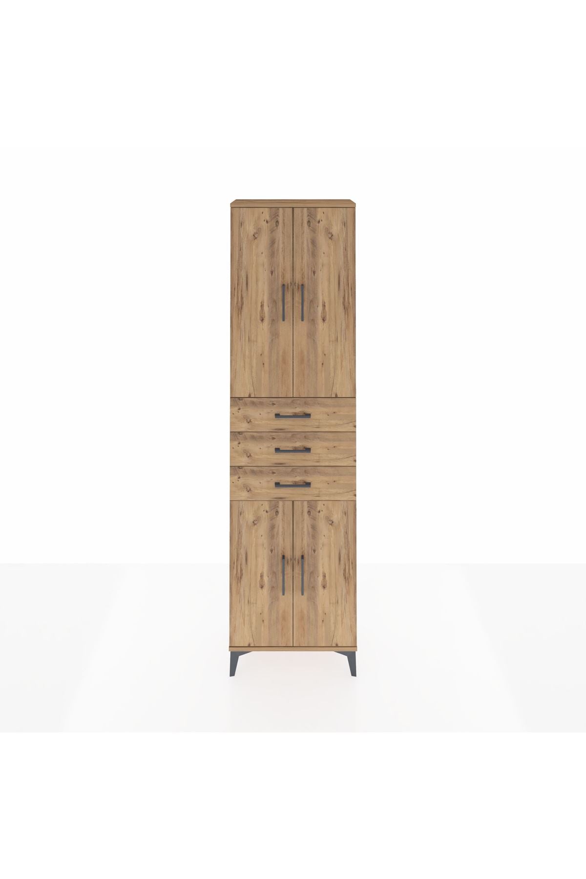 Arges Dolap 4 Raflı 3 Çekmeceli 4 Kapaklı 60x30x221 Çam-Çam