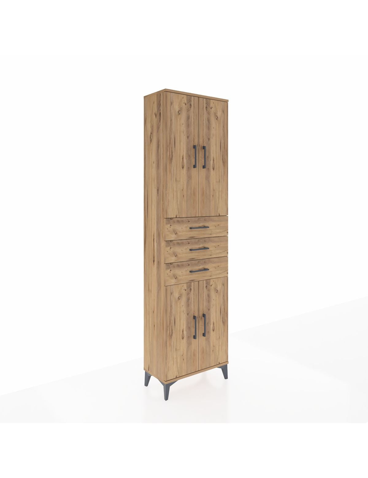 Arges Dolap 4 Raflı 3 Çekmeceli 4 Kapaklı 60x30x221 Çam-Çam