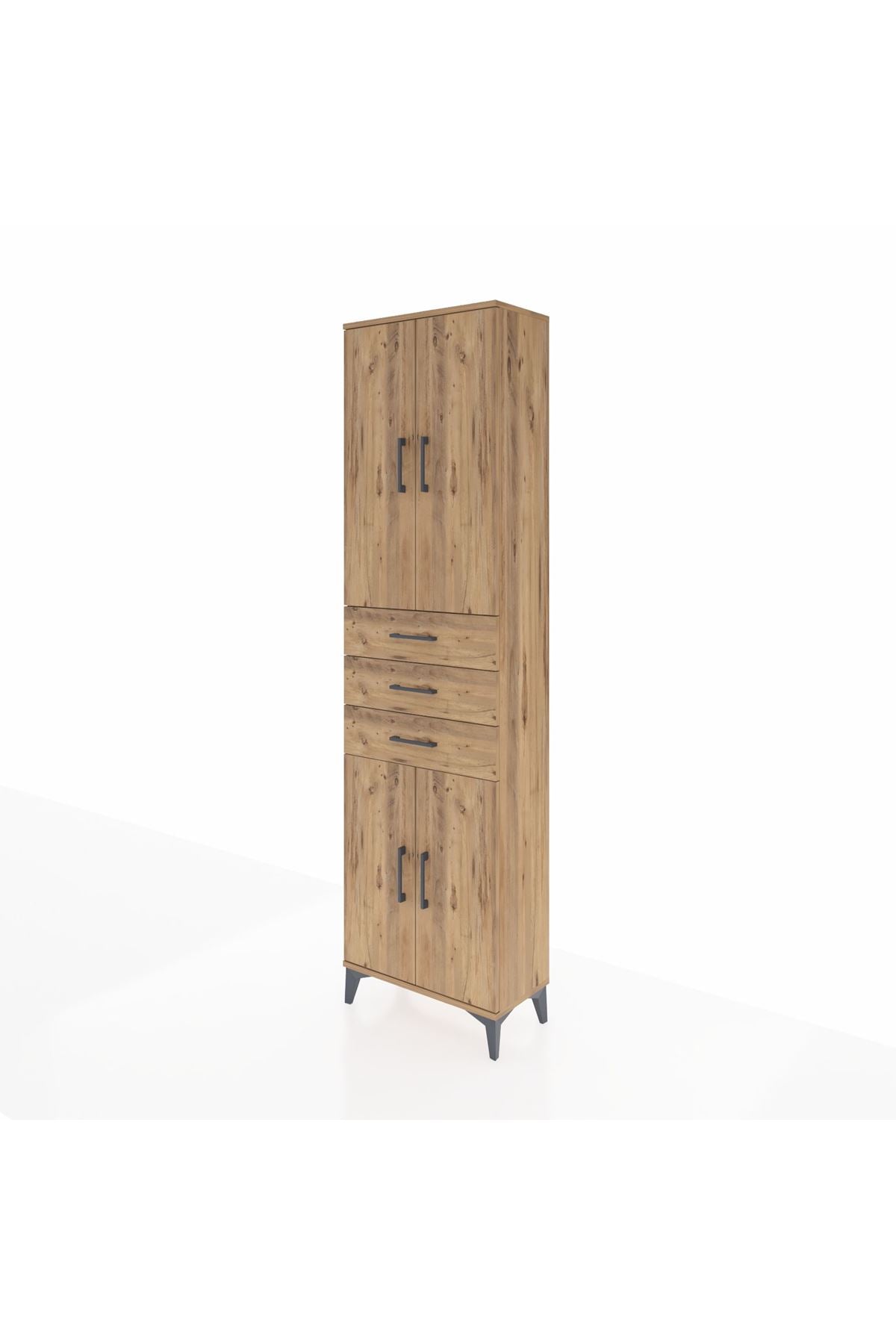 Arges Dolap 4 Raflı 3 Çekmeceli 4 Kapaklı 60x30x221 Çam-Çam