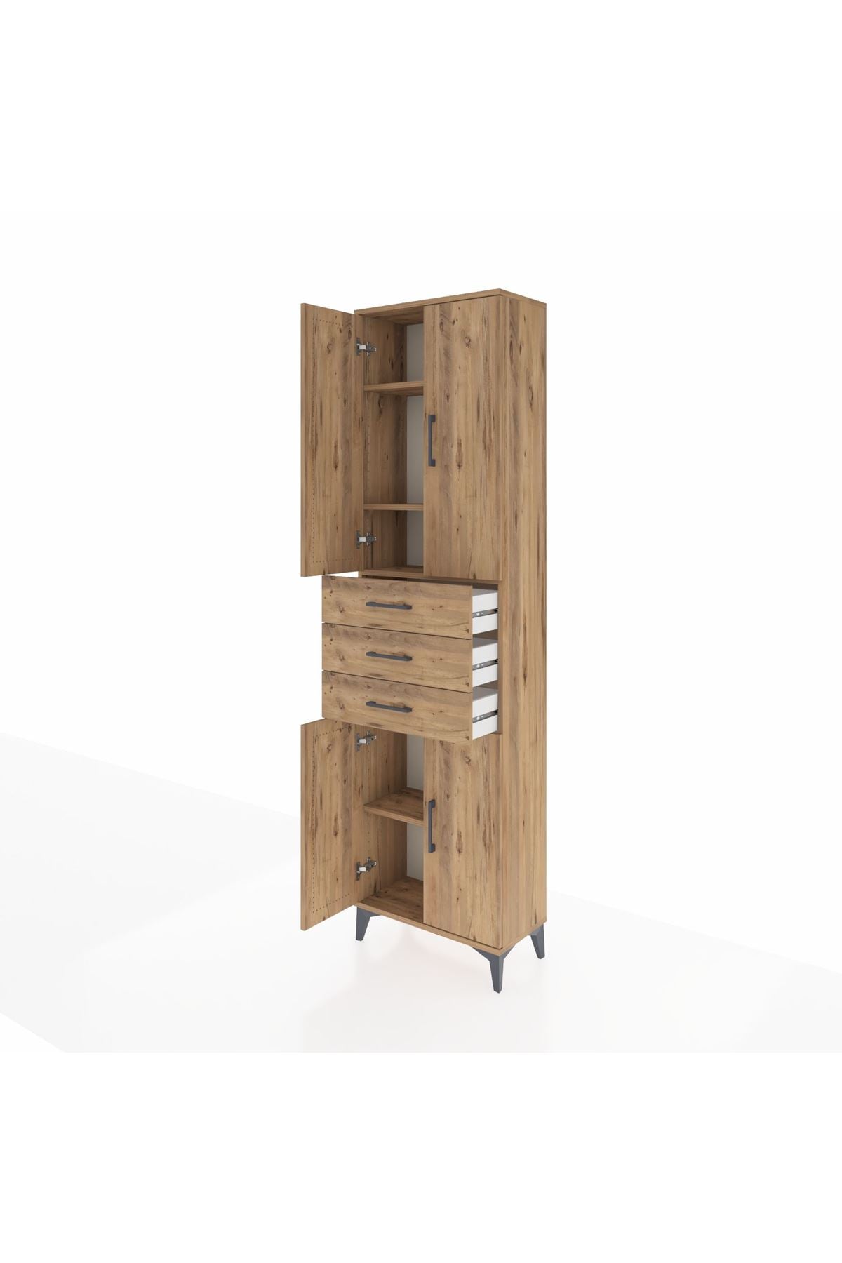 Arges Dolap 4 Raflı 3 Çekmeceli 4 Kapaklı 60x30x221 Çam-Çam