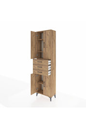 Arges Dolap 4 Raflı 3 Çekmeceli 4 Kapaklı 60x30x221 Çam-Çam