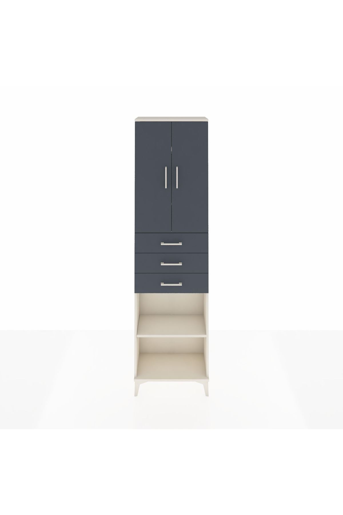 Arges Dolap 4 Raflı 3 Çekmeceli 2 Kapaklı 60x30x221 Aytaşı-Antrasit