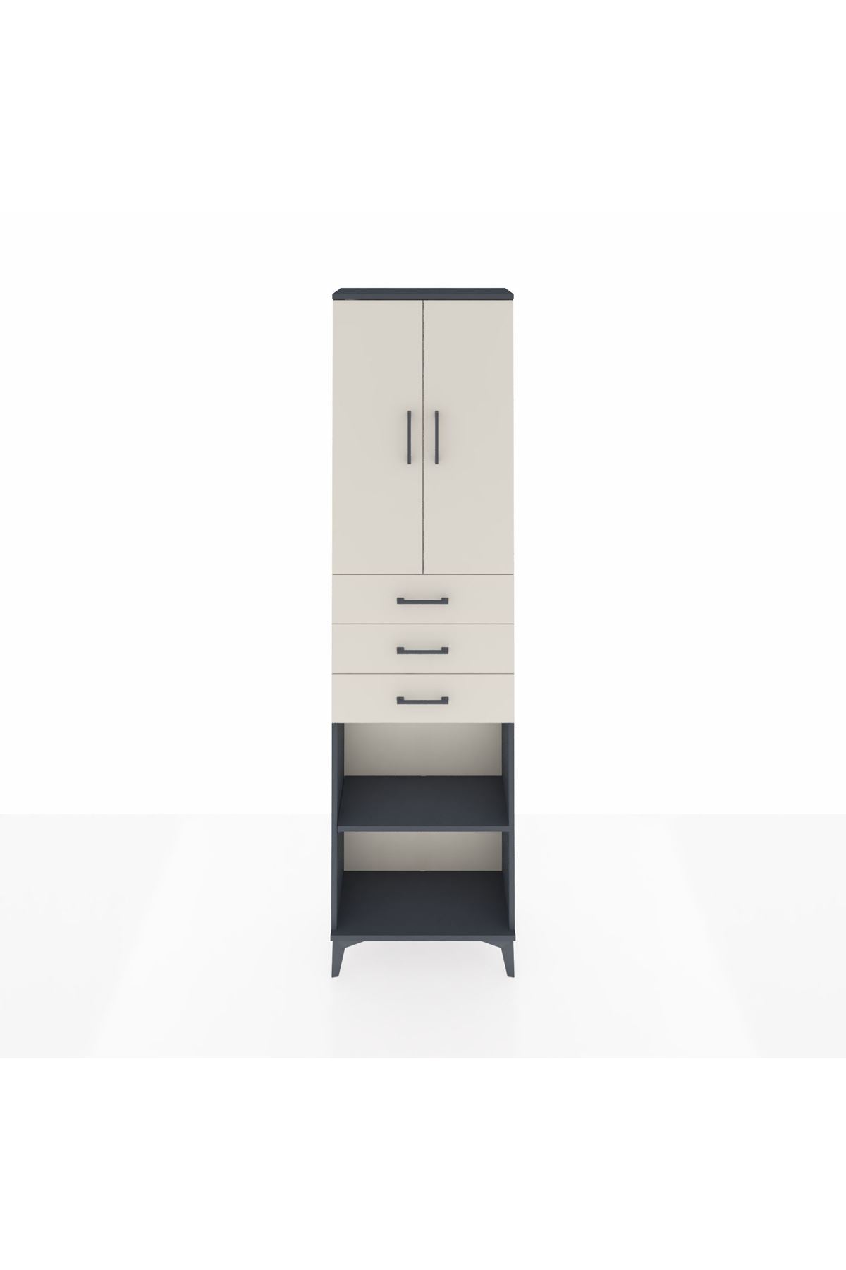 Arges Dolap 4 Raflı 3 Çekmeceli 2 Kapaklı 60x30x221 Antrasit-Aytaşı