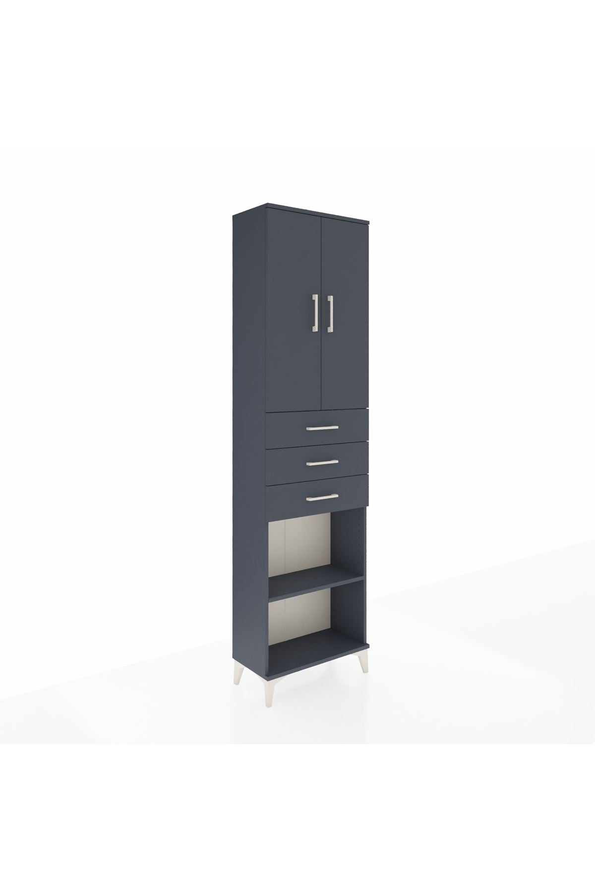 Arges Dolap 4 Raflı 3 Çekmeceli 2 Kapaklı 60x30x221 Antrasit-Antrasit