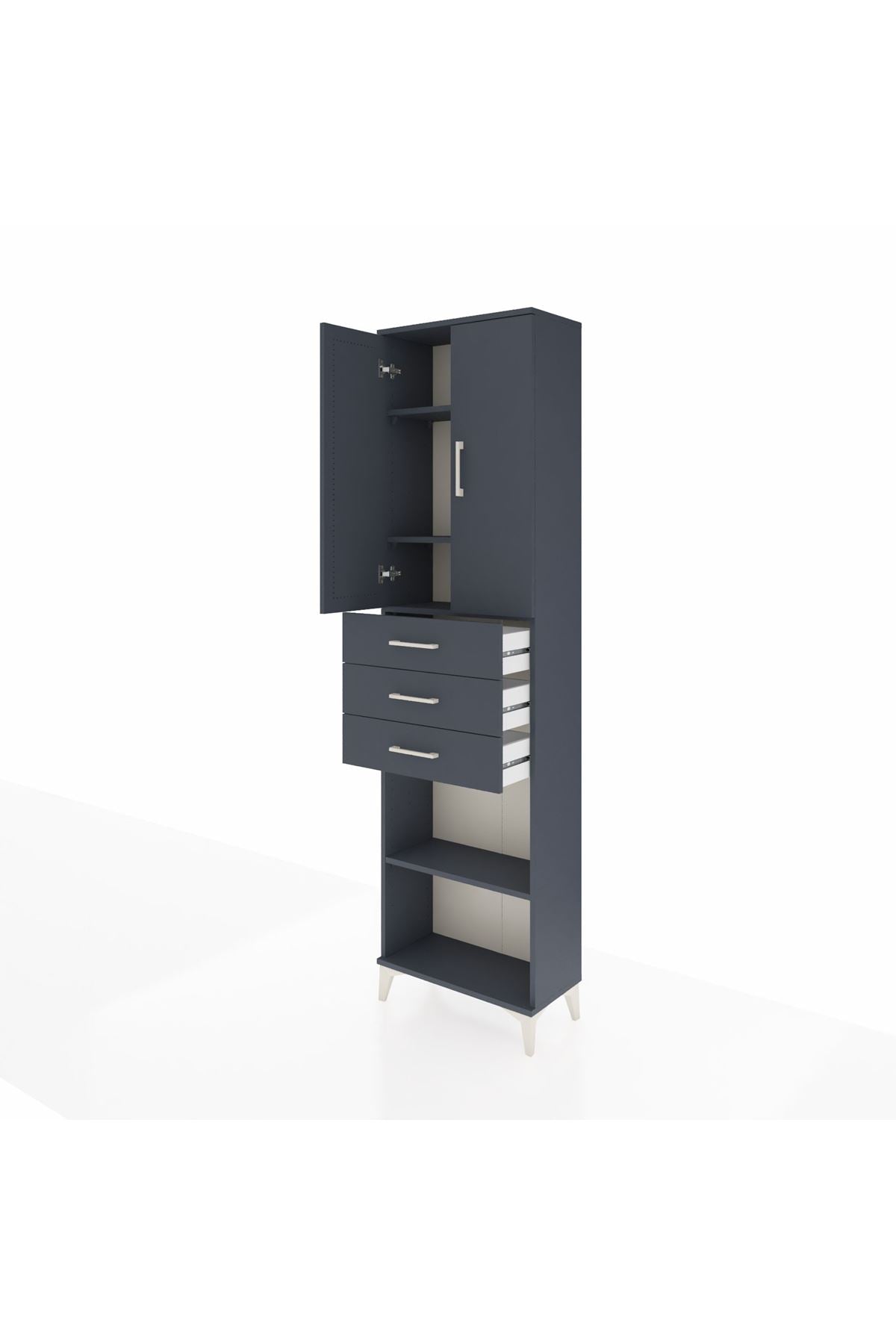 Arges Dolap 4 Raflı 3 Çekmeceli 2 Kapaklı 60x30x221 Antrasit-Antrasit