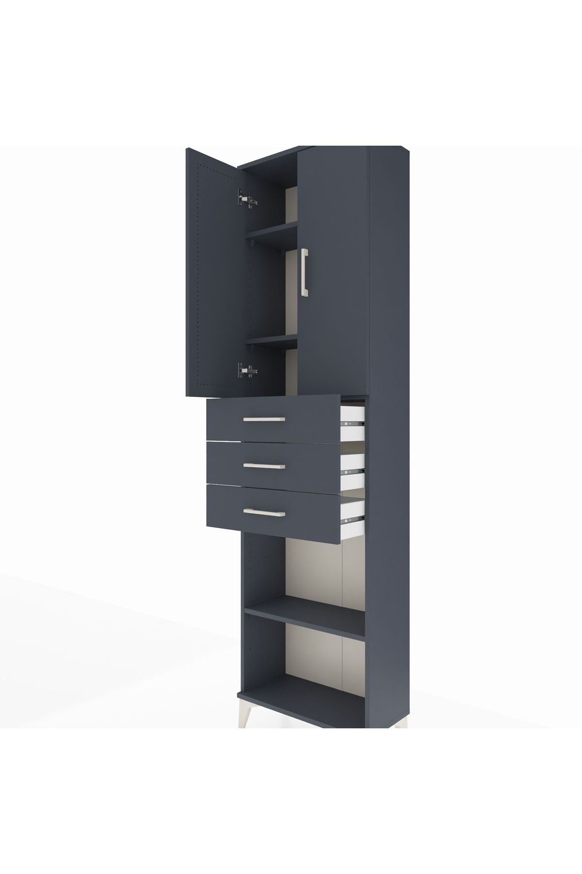 Arges Dolap 4 Raflı 3 Çekmeceli 2 Kapaklı 60x30x221 Antrasit-Antrasit