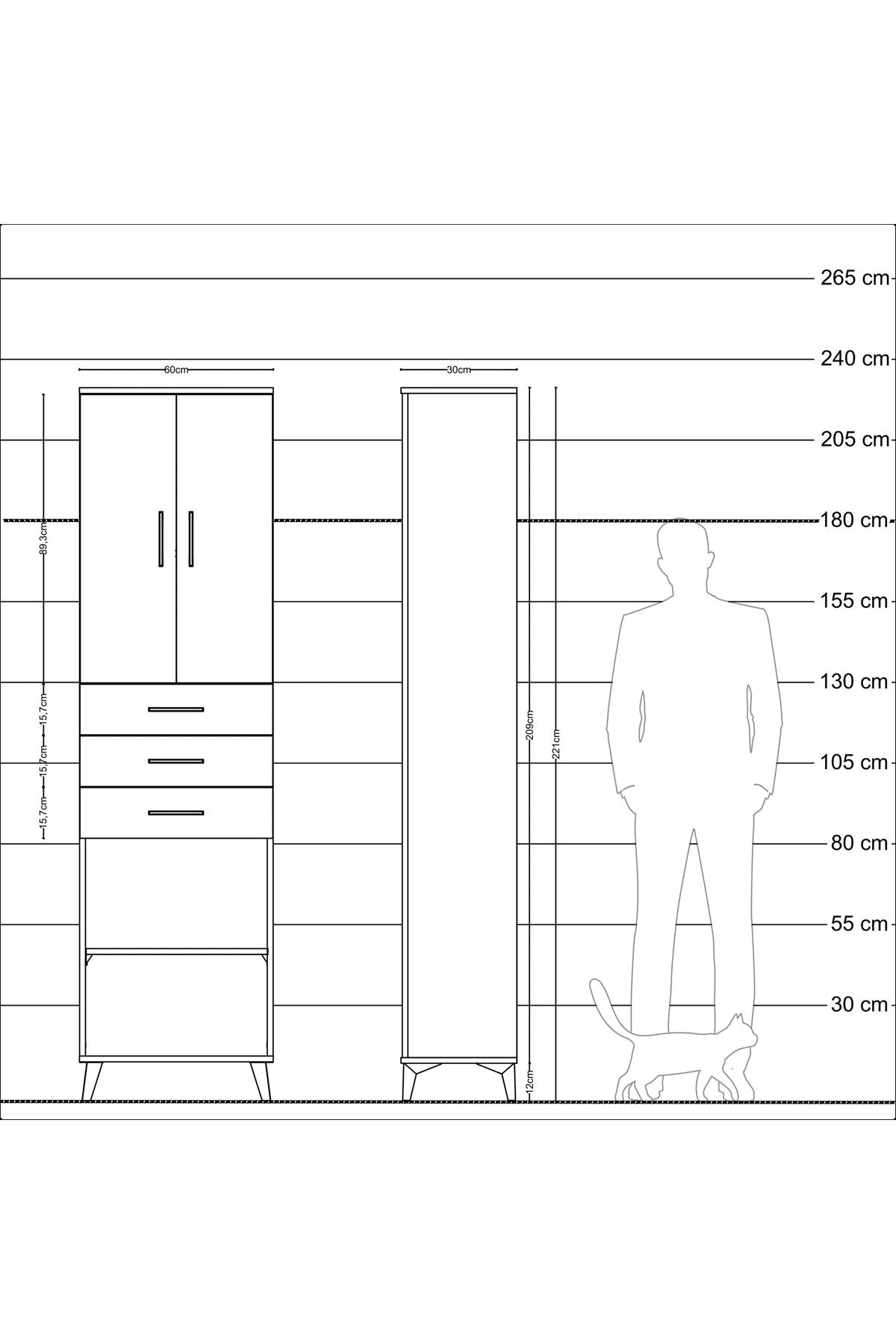 Arges Dolap 4 Raflı 3 Çekmeceli 2 Kapaklı 60x30x221 Çam-Aytaşı