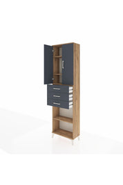 Arges Dolap 4 Raflı 3 Çekmeceli 2 Kapaklı 60x30x221 Çam-Antrasit