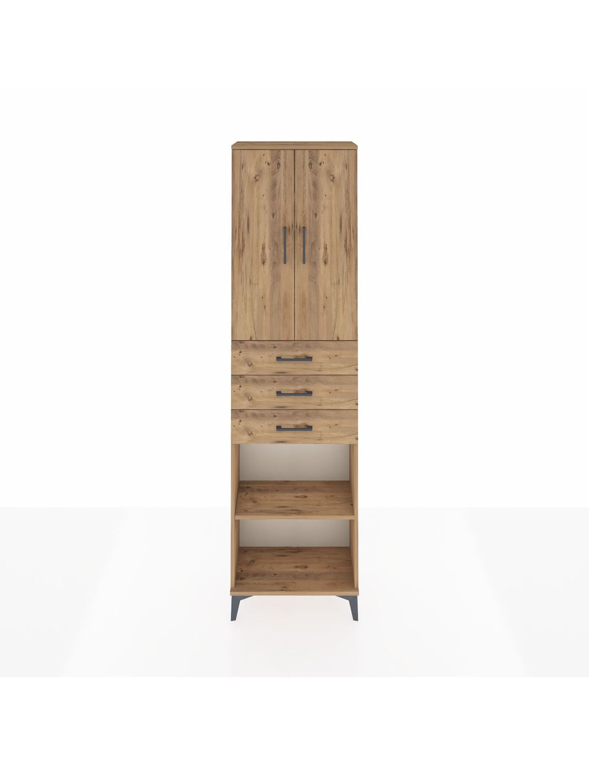 Arges Dolap 4 Raflı 3 Çekmeceli 2 Kapaklı 60x30x221 Çam-Çam