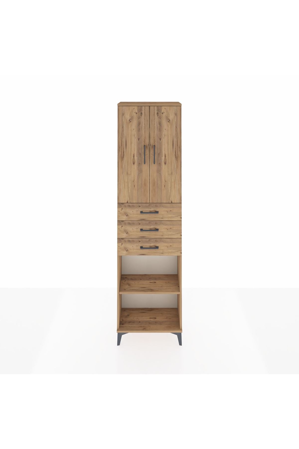 Arges Dolap 4 Raflı 3 Çekmeceli 2 Kapaklı 60x30x221 Çam-Çam